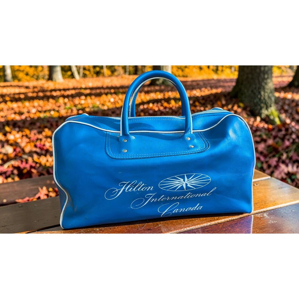 Vintage Hilton International Canada Blue Vinyl Bag Montreal Toronto Quebec